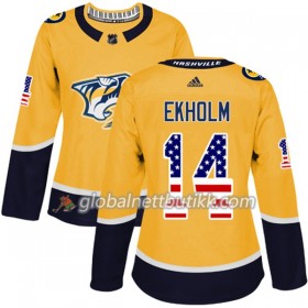 Nashville Predators Hockeydrakt Mattias Ekholm 14 2017-2018 USA Flag Fashion Golden Adidas Authentic - Dame